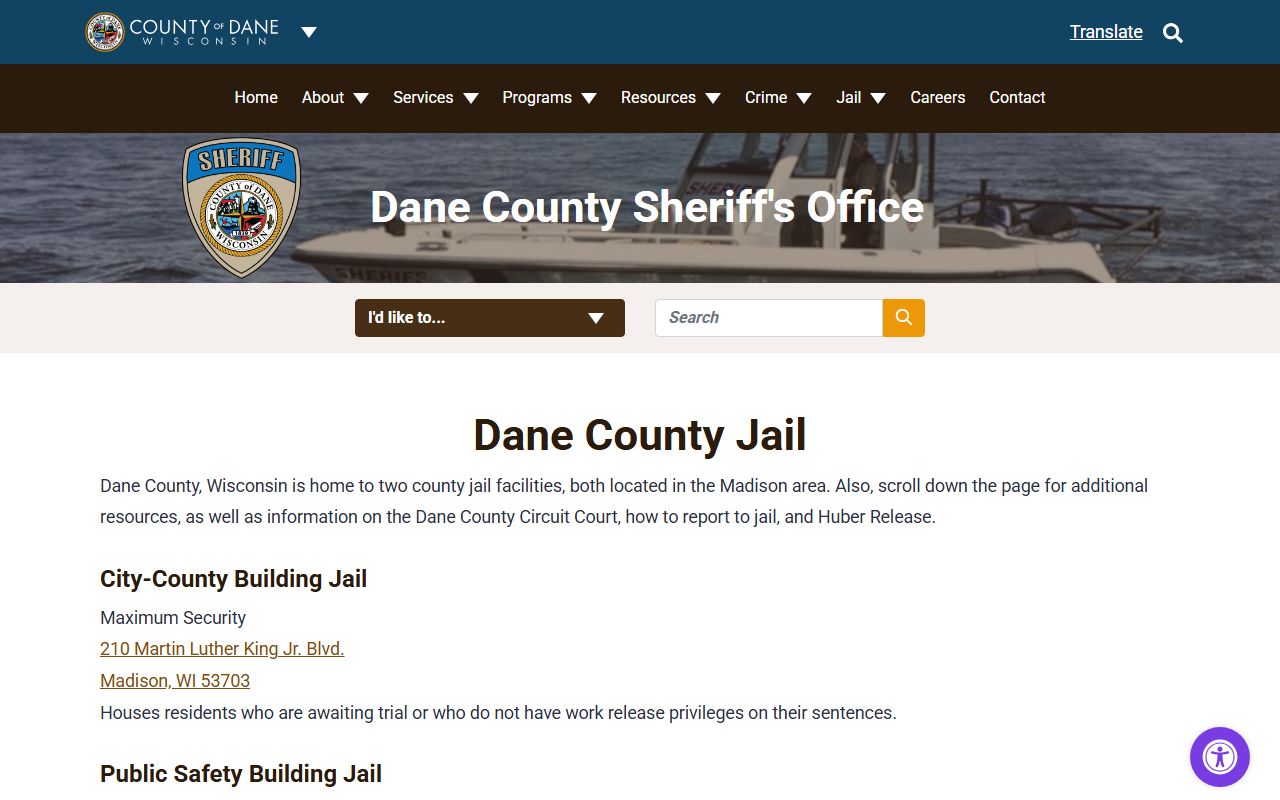 Dane County Public Safety Building Jail roster and facility information page