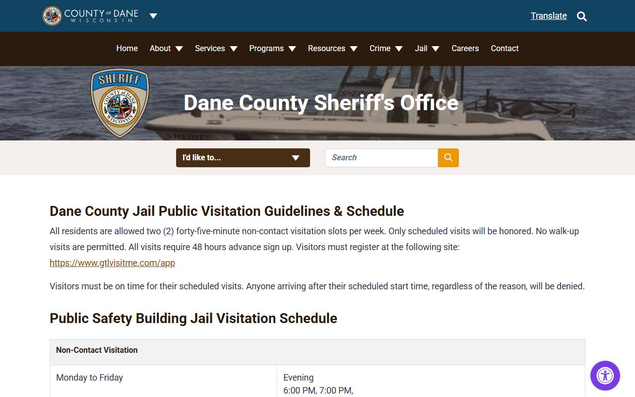 Dane County City-County Building Jail visitation rules and scheduling